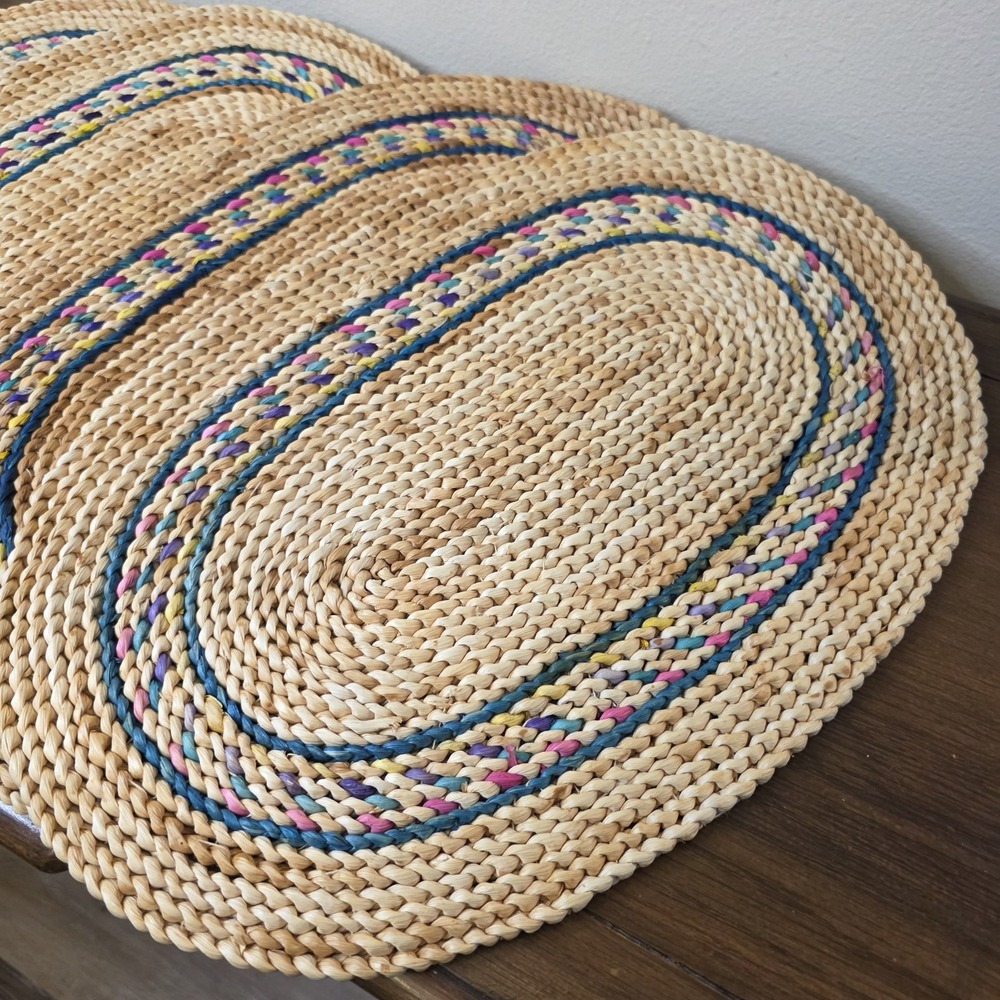 Set 4 VTG Braided Oval Placemats 11.5x17.5 Farmhouse Country Cottage Woven Boho